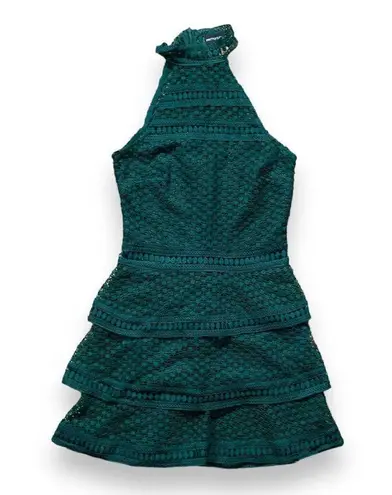 Pretty Little Thing  Dress Emerald Green Lace Tiered Bodycon Sleeveless Mini