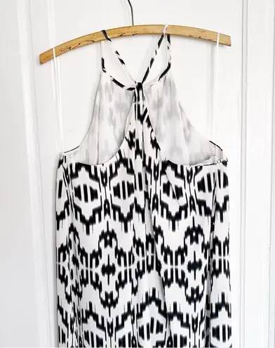 Marie France Van Damme • silk halter maxi dress cream black silk ikat print Size 14