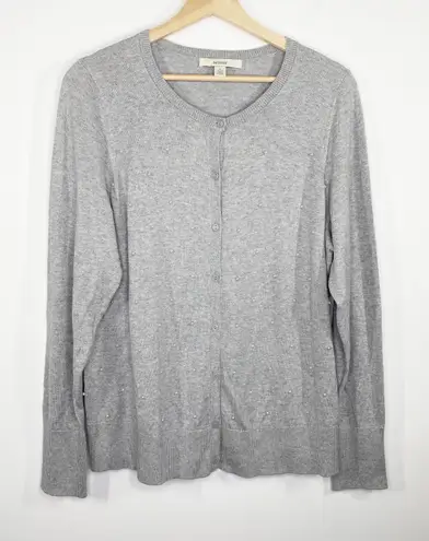Sejour Women Grey Button Down Cardigan Size 1X Faux Pearl Preppy Feminine Dainty Gray - Image 1