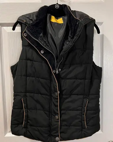 Prince Fox Black Quilted Puffer Vest Faux Fur Collar Winter Outerwear