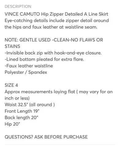 Vince Camuto 🖤Hip Zipper Detailed A Line Skirt