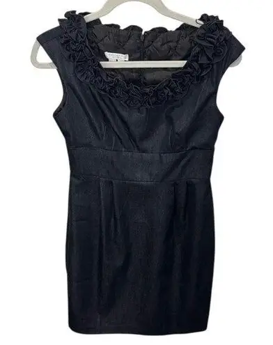 London Times Petites Black Dress Ruffle Neckline Sleeveless Career Party
