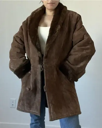 Vintage Spiegel Suede Leather Coat Faux Fur Lined Chocolate Brown Jacket Size M