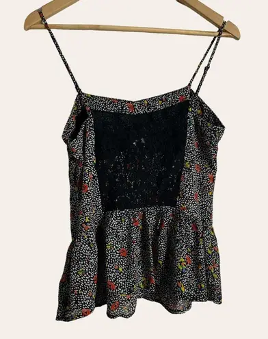 Greylin Black Ditsy Floral Speckled Peplum Camisole Top Size Small