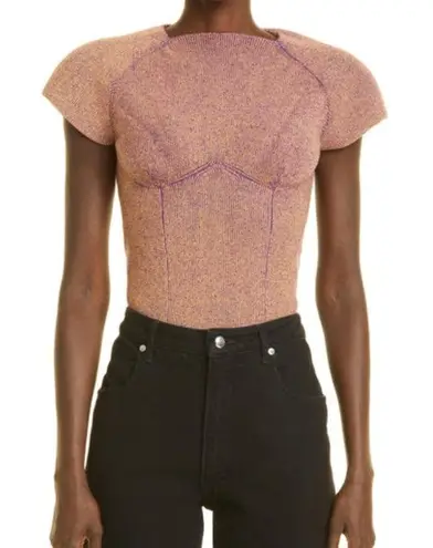 NEW Isa Boulder Shield Backless Sweater Tan Aubergine Short Sleeve Sweater Top M Size M