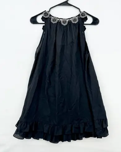 Rebecca Taylor 100% Silk Sleeveless Boho Black V Neck Blouse Size 6