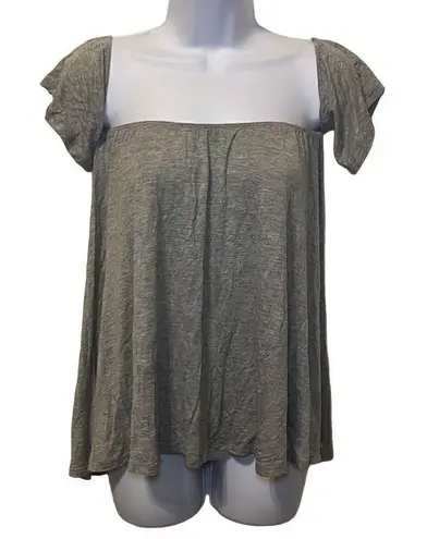 Reb & J EUC Grey Heather Off Shoulder Flowy Short Sleeve Top Sz S Gray