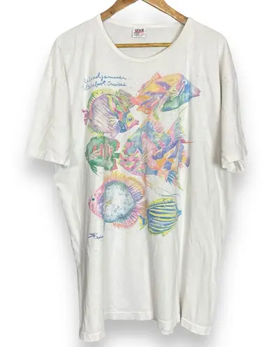 Vintage Oversized Tee Fish Print Watercolor Pastel Short Sleeve T
