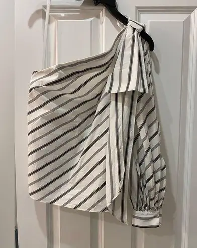 Milly Black and White Striped One-Shoulder with Long Sleeve Nina top, size 4