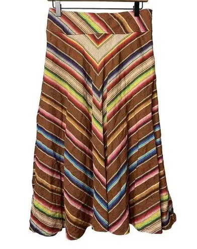 Ralph Lauren Lauren  Women's 4 A-Line Midi Skirt 100% Linen Southwestern Stripe