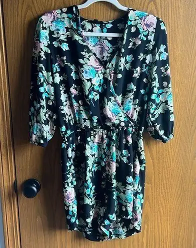 Iris Boho Black Floral Romper With Pockets Size Large