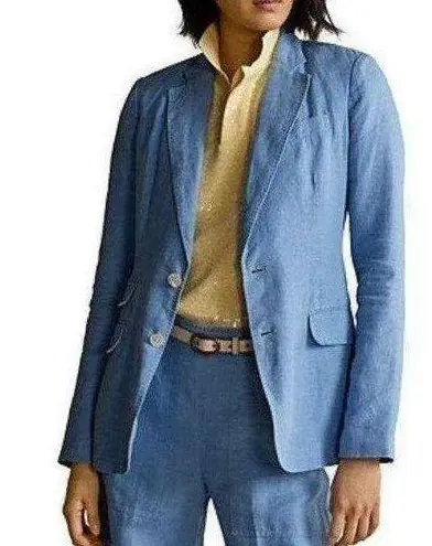 Polo Ralph Lauren single breasted linen Chambray Blue blazer sz 0