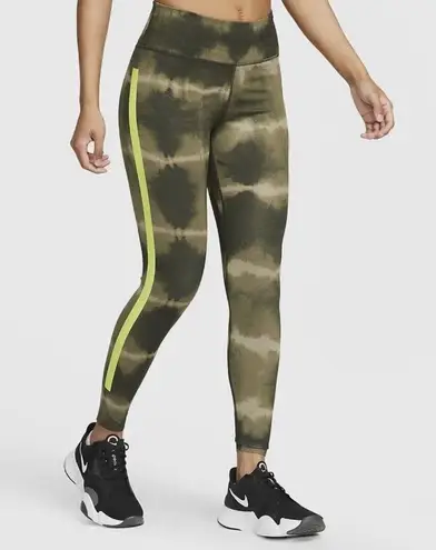 Nike NWT Women's  Dri-FIT One Luxe Mid-Rise Printed Training Leggings Green Volt