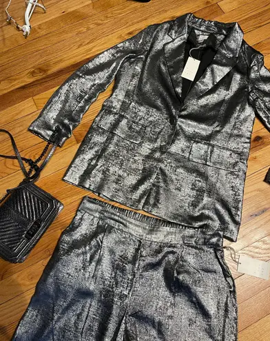 A New Day NWT Loungewear Matching Set Blazer Trousers Pullover Pewter Shiny Metallic - Image 7