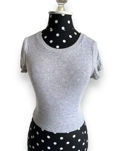 destined 5/$35 Womens Crop Top Sz S Round Neck Heather Gray Knit Tee Shirt