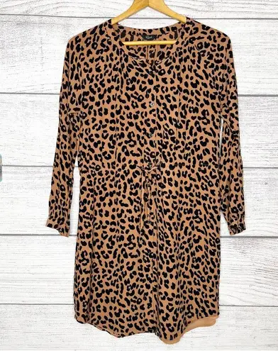 Rails Bella Jaguar Long Sleeve Leopard Print Shirt Dress Tie Waist Size Medium