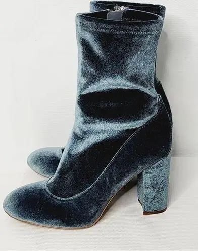 Sam Edelman Calexa Blue Gray Velvet Suede Sock Bootie Block Heel Size 8M