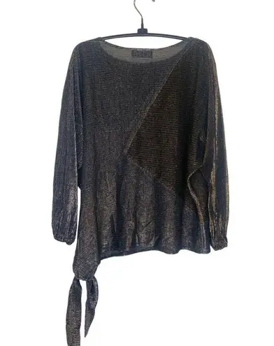 Vintage My Kinda Gal Metallic Geometric Batwing 80’s Relaxed Sheer Blouse Sz Lg