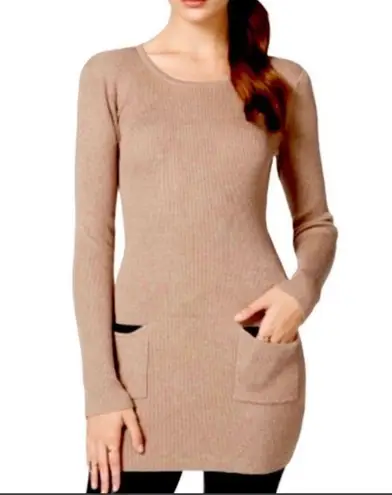 BCX Long Sleeve Ribbed Leather Pocket Tunic Sweater Dress Jade Blue Green Medium