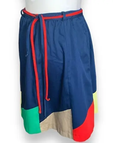 Vintage Tumbleweeds Skirt Navy Blue Rainbow Abstract Color Block Tie Belt Blue Size M