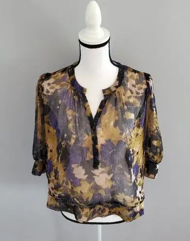 Staring At Stars Sheer Pullover Floral Print Top XS