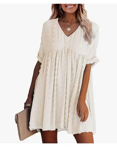 Kirundo White Swiss Dot Chiffon Babydoll Short Sleeve Dress