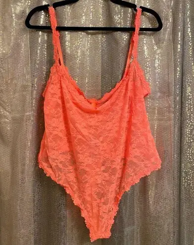 SKIMS Neon Bright Orange Stretch Lace Sheer Bodysuit 4X NWT