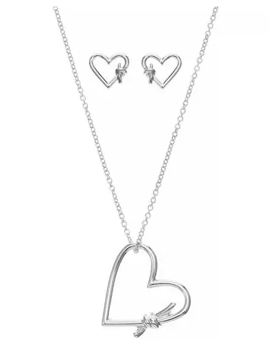 Alfani NEW NECKLACE & EARRINGS Silver-Tone Knotted Heart Pendant Jewelry Boxed