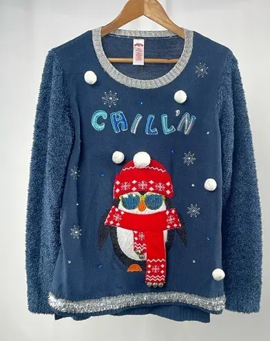 Holiday Time Chillin Penguin Wearing Light Up Sunglasses Christmas Sweater M