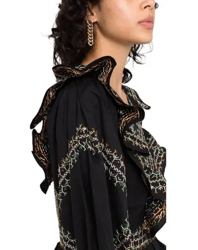 Ulla Johnson Anais Mini Dress Ruffle Embroidered V-Neck Black Noir Cotton 2 NWT