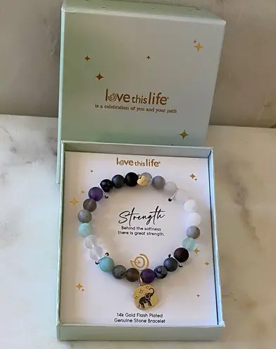 Love this life NWT 14k Gold Tone Elephant, Stars, Multi-Color Matte Stone Stretch Bracelet - Image 4