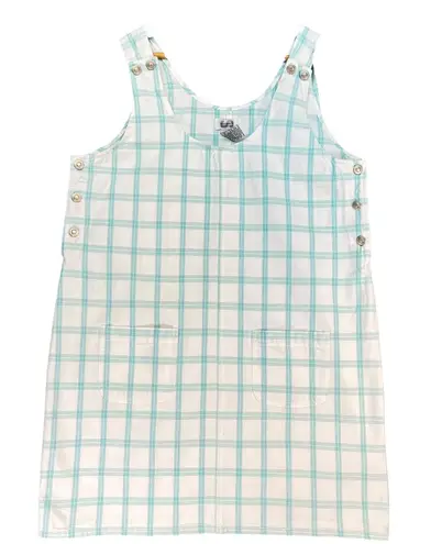 Vintage Y2K Sostanza Teal Plaid Cotton Pinafore Apron Dress Large Blue