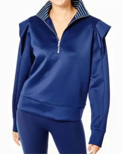 Addison Bay Womens Quarter Zip Layered Shoulder Poplar Pullover Navy Medium NWT - Image 1