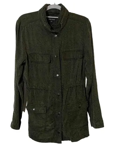 Dear John Women Dark Green Hidden Hood Cinched Pockets Utility Jacket Size S