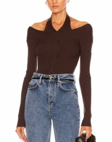 Jonathan Simkhai Leah Ribbed Cable Knit Wool Blend Sweater Chocolate Size XS