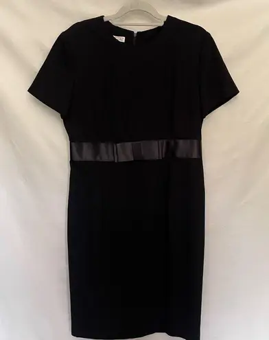 Talbots Vintage  Midi Dress Sz 12 Black Satin Bow Belt Short Sleeve Lined 80s USA