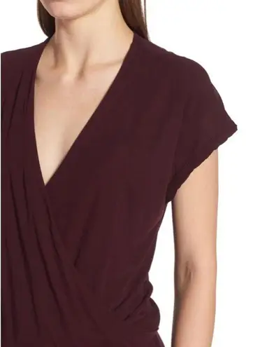 James Perse Surplice Jersey Blouson Dress in Wine