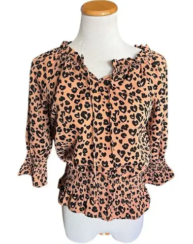 PaperMoon Womens Anthropologie Paper Moon Flowy Animal Print Split Neck Top - S