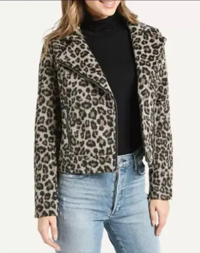 Cupcakes and Cashmere Margaux Moto Jacket Leopard Print Size Small Brown