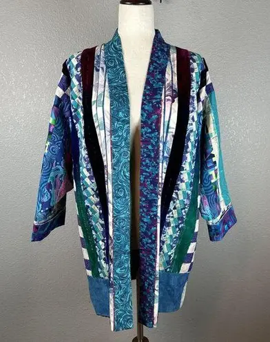 Vintage Handmade Quilted Patchwork Kimono Jacket Coat One Size Cotton Velvet
