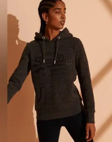 Superdry Vintage Logo Embossed Glitter Hoodie in Black Snowy Size 8