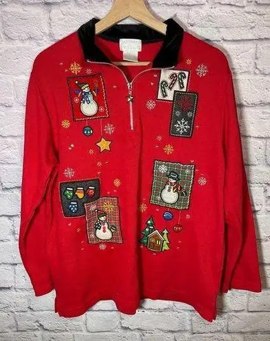 Ugly Christmas Sweater Vintage Ugly‎ Christmas Sweater Ribbed Quarter Zip Snowman size Large