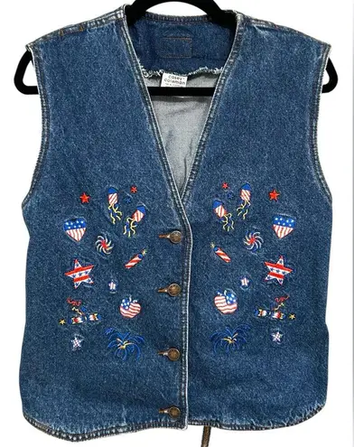 Vintage Jean Vest 80s/90s Back Corset Casey Coleman Label Embroidered Denim S/M Blue Size M
