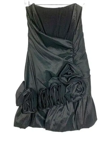 Masquerade Black Strapless 90s Y2K Cocktail Dress Hoco 14/15 Bubble Hem Rosettes
