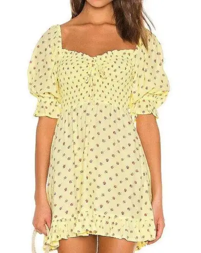 Faithfull the Brand Sage Mini Dress in Santa Maria Floral Yellow Sz XS