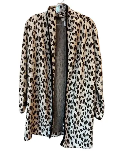 Magaschoni Leopard Print Longline Cardigan Sweater Open Front Size L