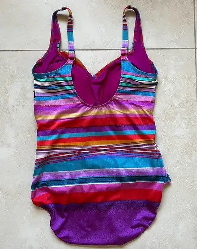 Gottex  Mai Tai Striped Gold Linked One Piece Swimsuit Size 14