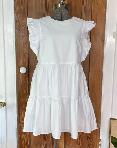 English Factory Babydoll Tiered Ruffle Mini Dress in Optic White w/Pockets~ L