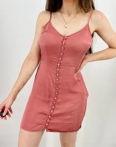Abercrombie & Fitch Satin Button Down Slip Mini Dress in Dusty Rose - Image 2