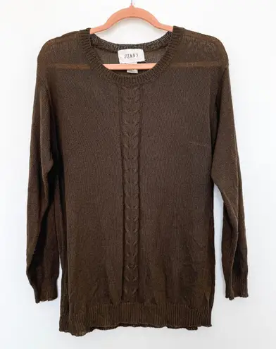 VTG Jenny Womens Sweater Size M Chocolate Brown Cable Knit Sheer Lightweight 90s Size M